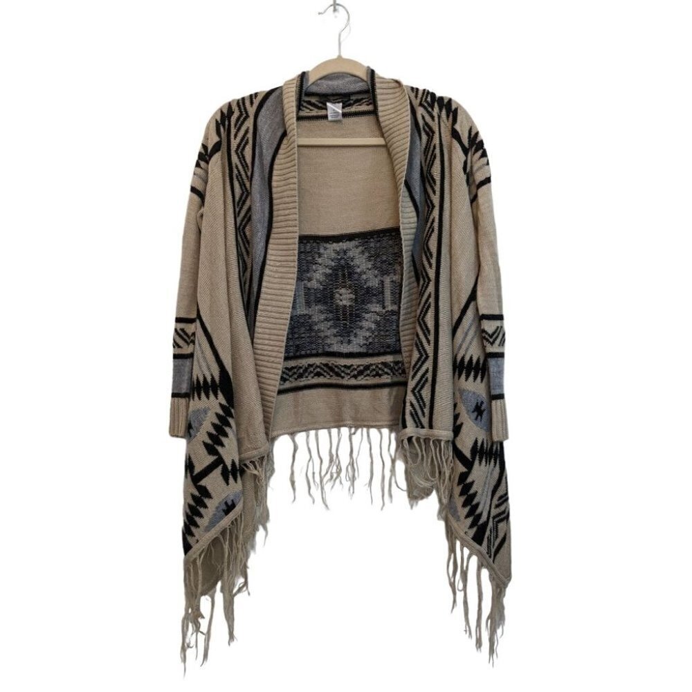 Cardigan Tassel Stylish Ethnic Style Sweater Cardigan Open Front Womens Size S